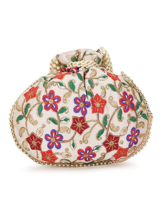 Anekaant Dangle Cream & Multi Floral Embroidered Faux Silk Potlis Combo (Pack of 2) ADCL1130AS2 - Image 4